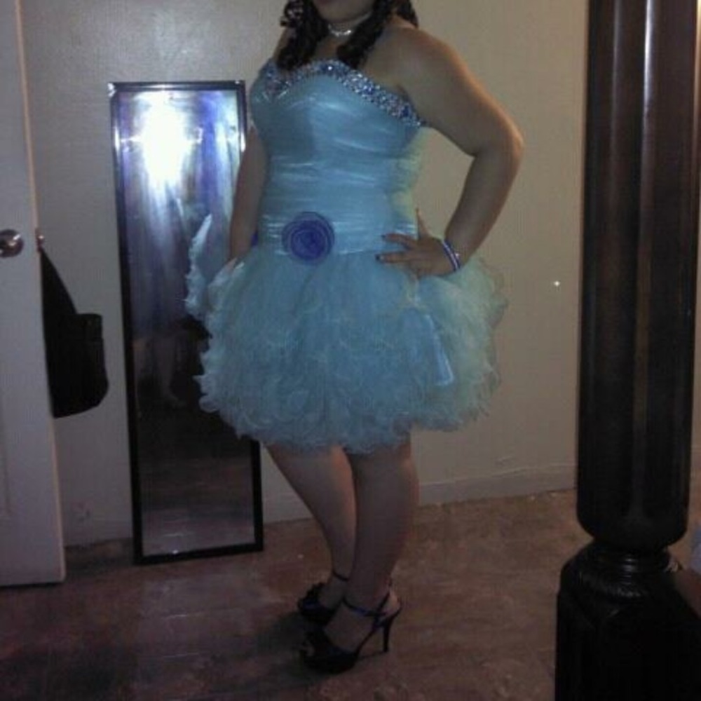 Blue Ruffle Prom Dress - Picture 6 of 6